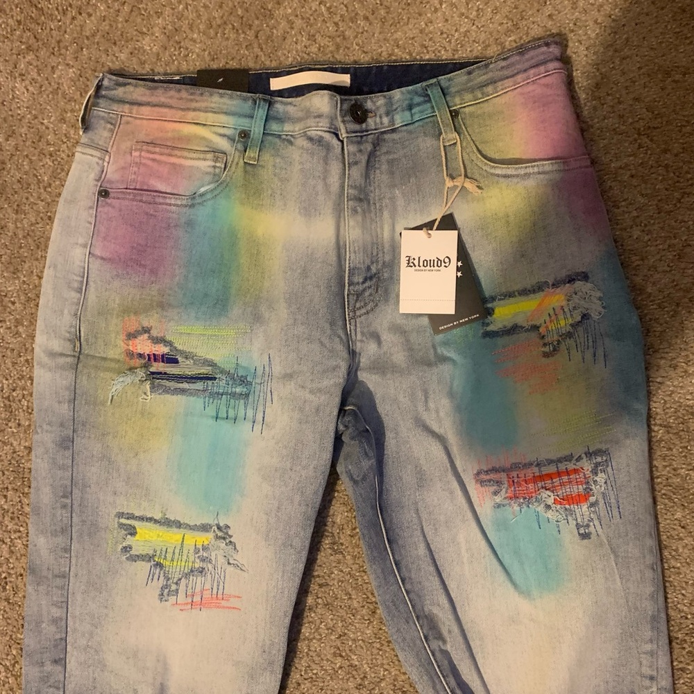 Kloud9 Paint Splatter Denim Shorts – Men’s Size 36 Distressed Light Wash